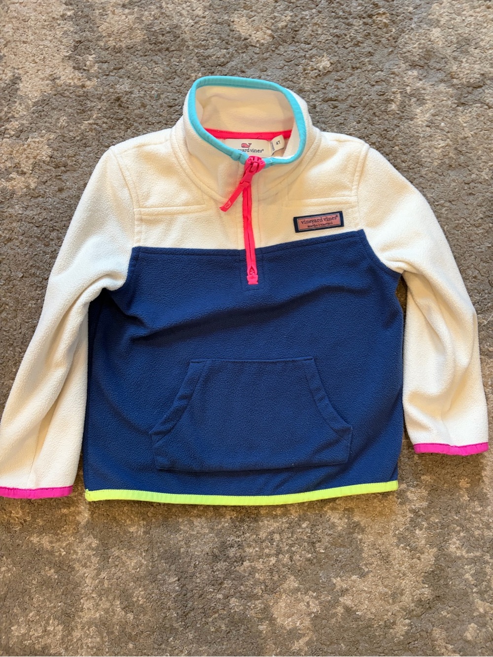 Vineyard Vines Kids Navy & White Fleece Pullover with Neon Trim